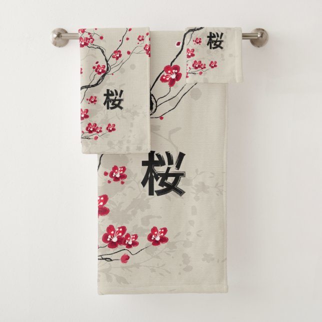 Conjunto De Toalhas Estilo Oriental Sakura Cherry Blossom Art (Insitu)