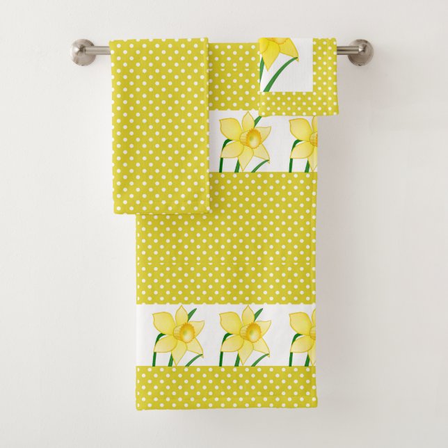 Conjunto De Toalhas Estilo Primavera Amarelo Branco Bolinhas com Narci (Insitu)