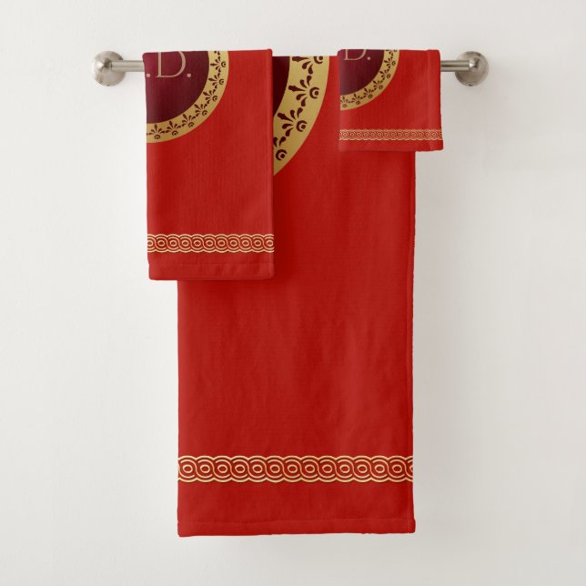 Conjunto De Toalhas Estilo Romano Antigo com Monograma Personalizado (Insitu)