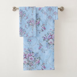 Conjunto De Toalhas Estilo Vitoriano Branco Azul Francês Floral