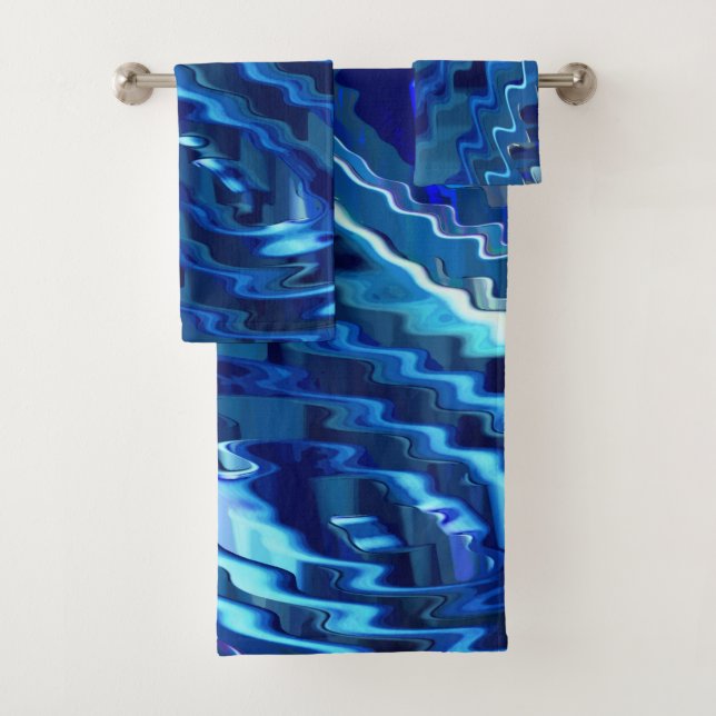 Conjunto De Toalhas Estrela azul ondulada com traçados zag em ziguezag (Insitu)