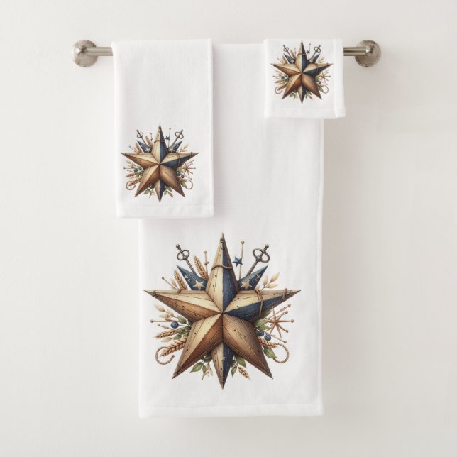 Conjunto De Toalhas Estrela Rústica Náutica (Insitu)