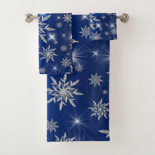 Conjunto De Toalhas Estrelas azuis do Natal com o cristal de gelo