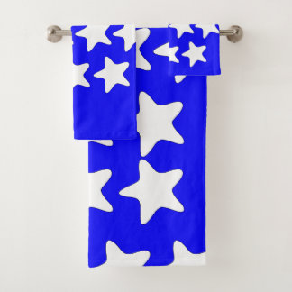 Conjunto De Toalhas Estrelas Brancas em Azul Escuro