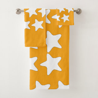Conjunto De Toalhas Estrelas Brancas em Laranja