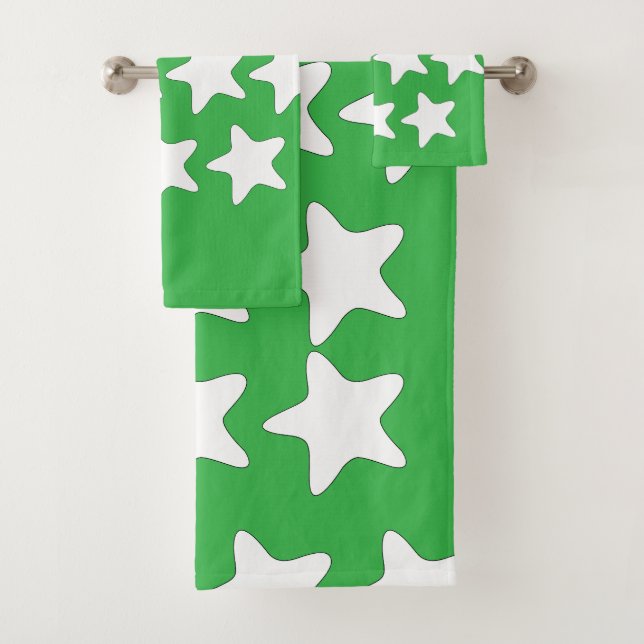 Conjunto De Toalhas Estrelas Brancas Em Verde (Insitu)