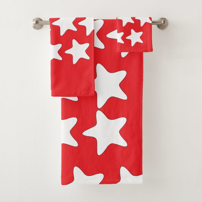 Conjunto De Toalhas Estrelas Brancas Em Vermelho (Insitu)