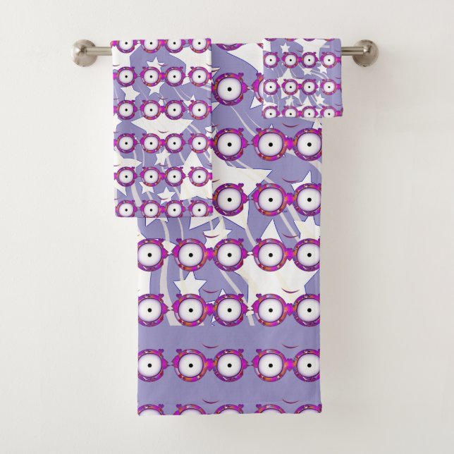 Conjunto De Toalhas Estrelas Com Óculos Crianças Lavanda   (Insitu)