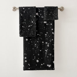 Conjunto De Toalhas Estrelas de Brilho2 - Preto Prateado