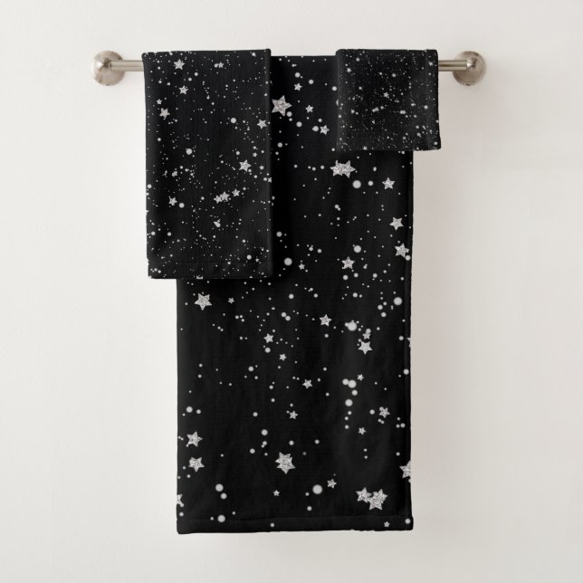Conjunto De Toalhas Estrelas de Brilho2 - Preto Prateado (Insitu)