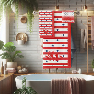Conjunto De Toalhas Estrelas de Padrão Vermelho Branco e Azul Stripes