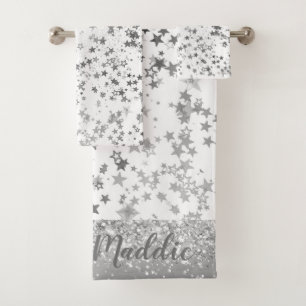 Conjunto De Toalhas Estrelas de prata branca divertidas personalizadas
