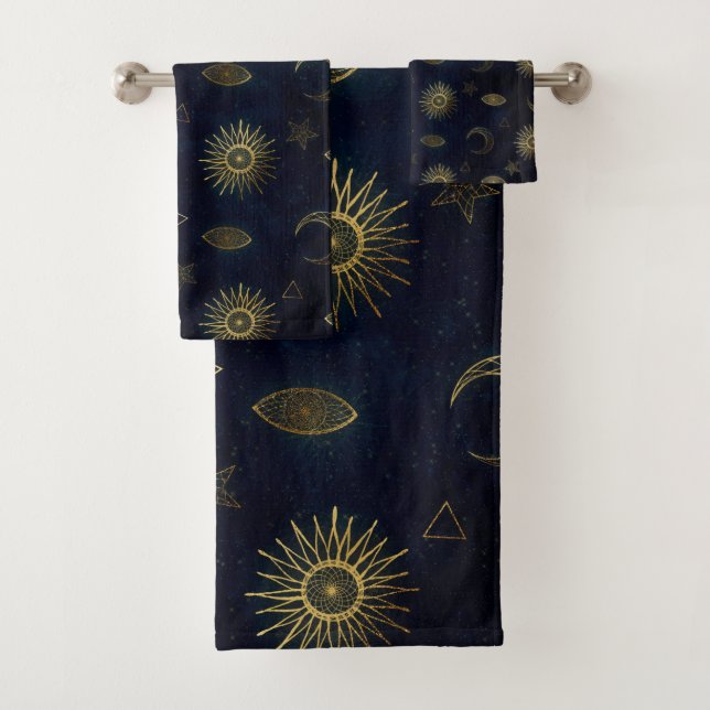 Conjunto De Toalhas Estrelas Douradas da Lua Solar Celestial Azul (Insitu)