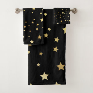 Conjunto De Toalhas Estrelas Dourados no fundo preto