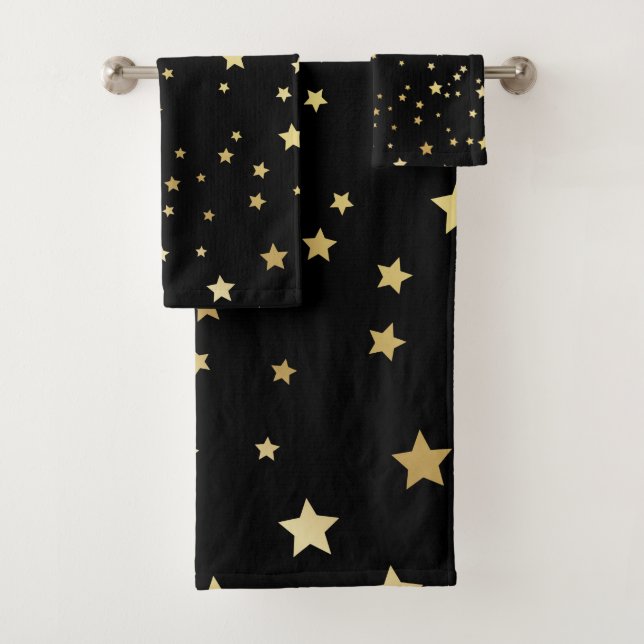 Conjunto De Toalhas Estrelas Dourados no fundo preto (Insitu)