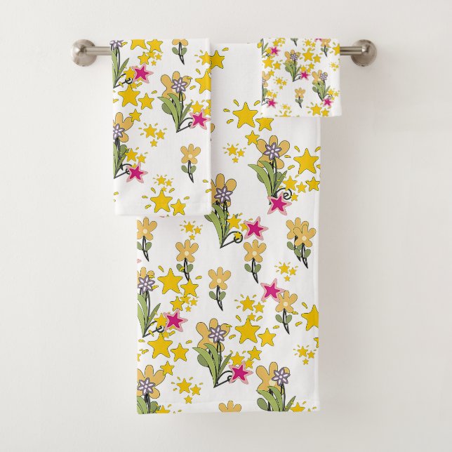 Conjunto De Toalhas Estrelas E Flores (Insitu)