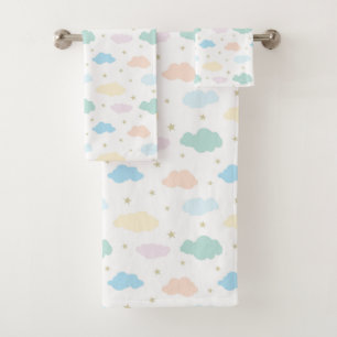 Conjunto De Toalhas Estrelas e Nuvens de Pastel