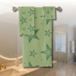 Conjunto De Toalhas Estrelas Elegante e Na moda em Verde Sage