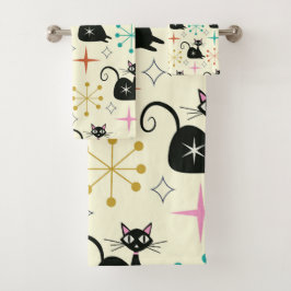 Conjunto De Toalhas Estrelas Explosivas de Meados do Século com Gato A