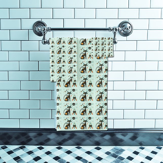 Conjunto De Toalhas Estrelas legal de Saturno do Cat Retro Atômico (Criador carregado)