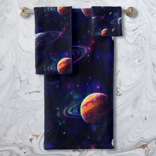 Conjunto De Toalhas Estrelas, Planetas, Galáxias, Espaço Exterior Cons
