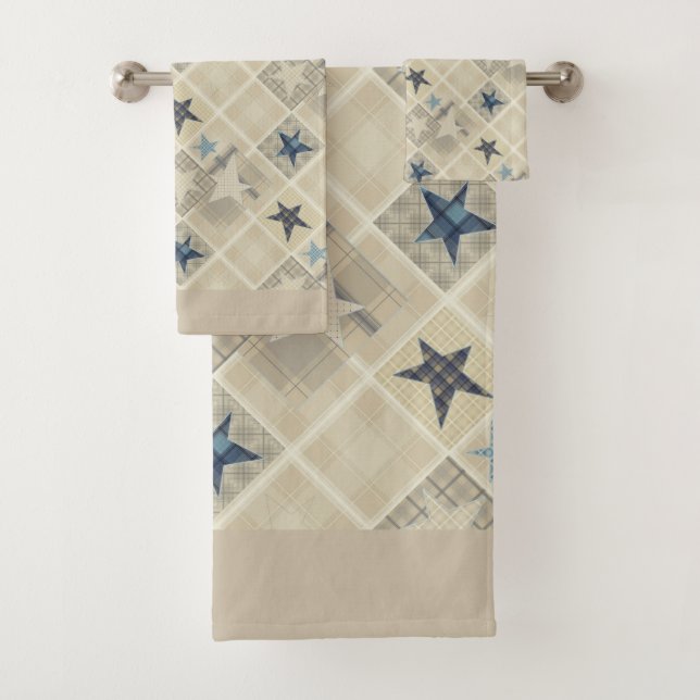 Conjunto De Toalhas Estrelas, retalhos, azul (Insitu)