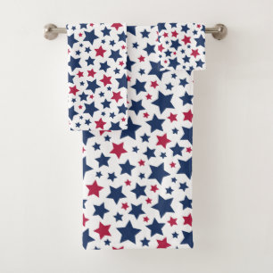 Conjunto De Toalhas Estrelas Vermelhas e Azuis - Padrão de bandeira Am