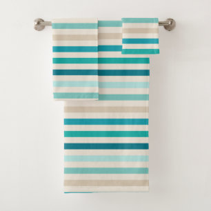 Conjunto De Toalhas Estrias Costeiras, Lagoa, Azul, Teal, Areia