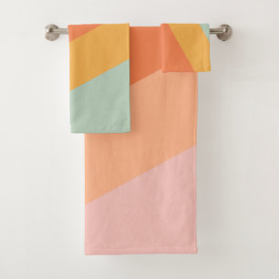 Conjunto De Toalhas Estrias Diagonais Coloridas Pastel Doces Retro