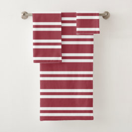 Conjunto De Toalhas Estrias Vermelhas e Brancas