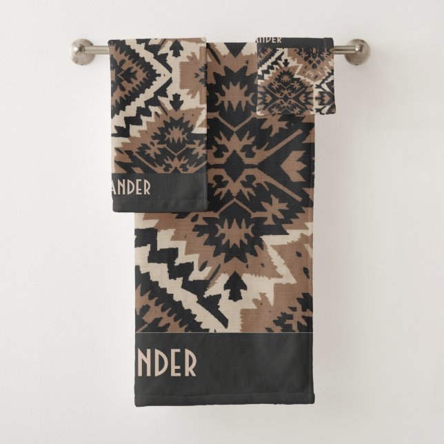 Conjunto De Toalhas Ethnic Tribal Mudcloth Black & Tan (Insitu)