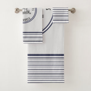 Conjunto De Toalhas Etiqueta e nome de Vintage de Marinho Blue Stripe