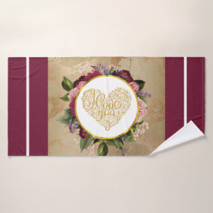 Conjunto De Toalhas Eu Amo Você Ouro Coração Rico com Quadro Floral