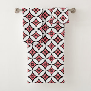 Conjunto De Toalhas Expedição com Motif Flor, Preto, Branco e Rosa