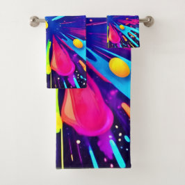 Conjunto De Toalhas Explosão de pintura neon na Canvas escura