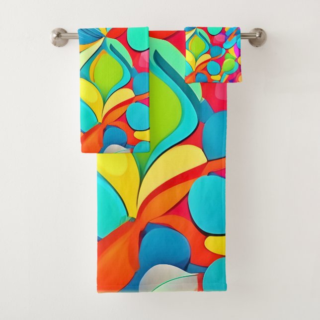 Conjunto De Toalhas Explosão Floral de Abstrato vibrante (Insitu)