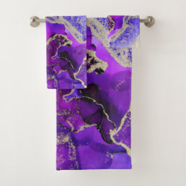 Conjunto De Toalhas Exquisita Violeta Roxa Dourada