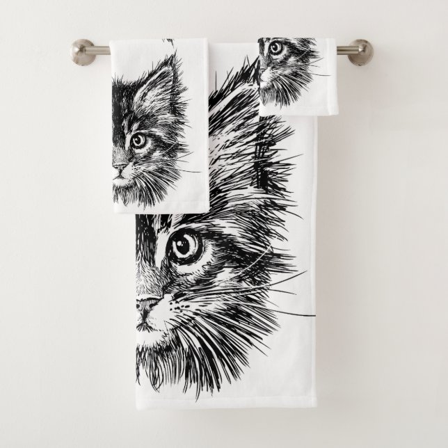 Conjunto De Toalhas Face de Kitten Preta e Branca (Insitu)