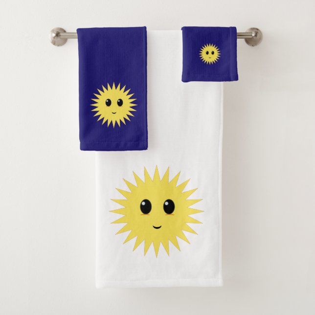 Conjunto De Toalhas Face solar feliz moderna em azul e branco Marinho (Insitu)