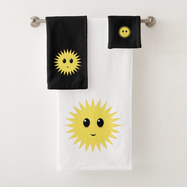 Conjunto De Toalhas Face solar feliz moderna em preto e branco (Insitu)