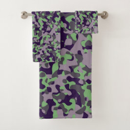 Conjunto De Toalhas faded green and violet camo abstract