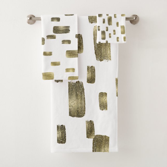 Conjunto De Toalhas Faísca de Bronze Dourado Pincel de Tinta Moderna (Insitu)