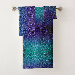 Conjunto De Toalhas Faíscas de brilho azul-aqua Ombre faux