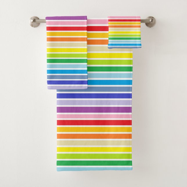 Conjunto De Toalhas Faixa arco-íris branca com traços mais largos (Insitu)