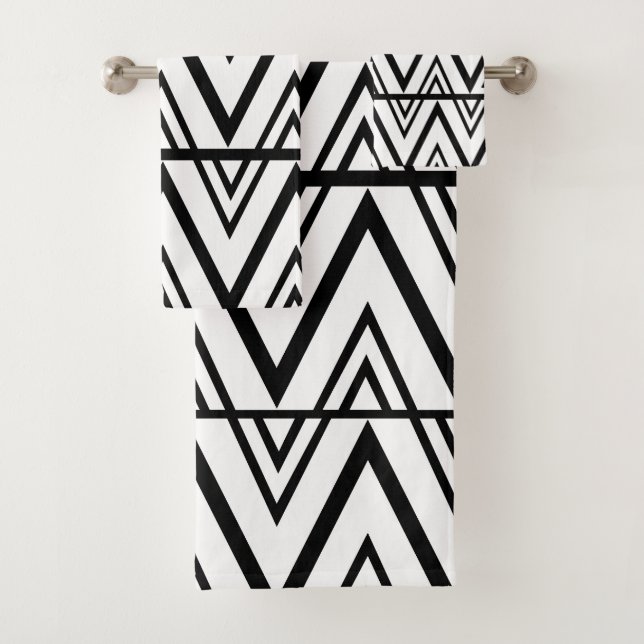 Conjunto De Toalhas Faixa Chevron Black and White Chevron Stripe (Insitu)