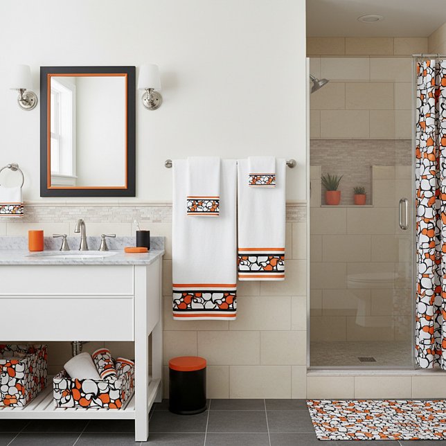 Conjunto De Toalhas Faixa laranja com paisley preto (Criador carregado)