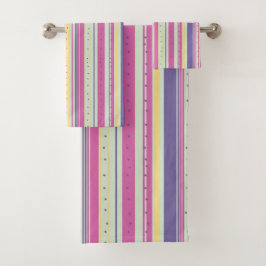 Conjunto De Toalhas Faixa multicolorido em verde roxo rosa