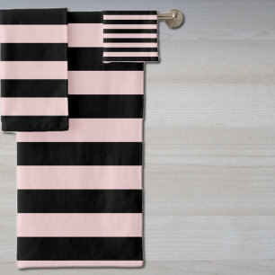 Conjunto De Toalhas Faixa rosa preta e esbranquiçada