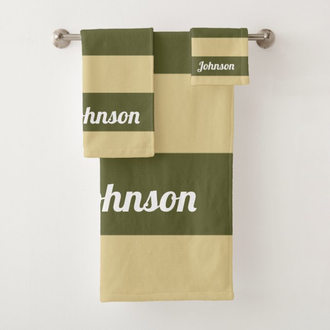 Conjunto De Toalhas Faixa Verde-Oliva e Bandas (Insitu)