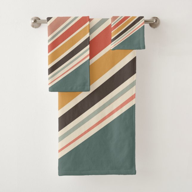 Conjunto De Toalhas faixas de estilo retrô abstrato diagonal (Insitu)